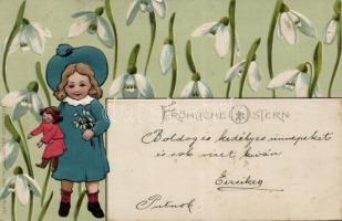 Easter, snowdrop, girl, Emb. litho