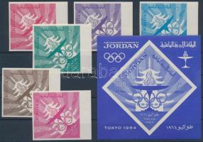 1965 Tokiói olimpia ívszéli vágott sor Mi 501 B-506 B + blokk Mi 21