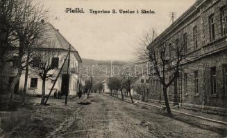 Plaski; trgovina S. Uzelac / shop, school (Rb)