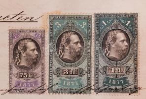 1853 és 1877 Keszthely kötödő kézzel írt okiratok, 3 db okmánybélyeggel