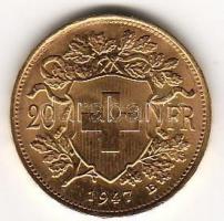 Svájc 1947B 20Fr "Vreneli" arany 6,452g T:1/2