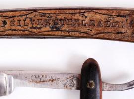 Három borotva és borbély bőrszíj, jelzettek,