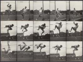 cca 1950 Kozák Lajos (1906-1975) vintage sportfotó sorozata egy magasugróról, saját fejlesztésű motoros filmtovábbítású 6x4,5 cm-es fényképezőgépével, szerzői pecséttel jelzett, 17,5x23,5cm
