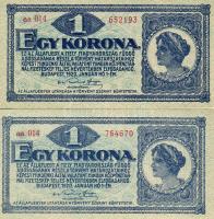 1920. 1K (2x) azonos "aa 014" sorozatból T:I