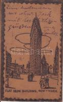 New York, Flat Iron Building, leather postcard