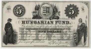 1852. 5$ "A" "Kossuth bankó" piros sorszámmal és fekete dátumozással T:I- Hungary 1852. 5 Dollar "A" "Kossuth" with red serial number and black date C:AU Adamo G118/1b