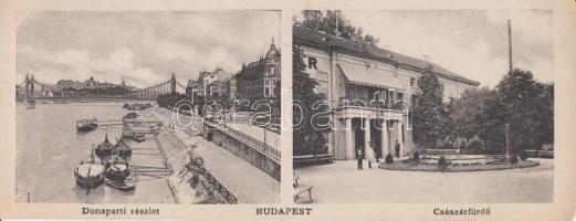 Budapest Császár fürdő, Budai alsó rakpart, folding card, 18 cm x 7 cm