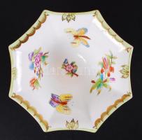 Herendi Viktória mintás kis váza, kézzel festett, jelzett, hibátlan, m:8 cm, d:15 cm