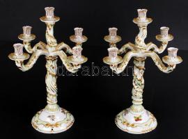 Herendi Viktória mintás ötágú gyertyatartó pár, kézzel festett, jelzett, hibátlan, ritka, m:47 cm, sz:35 cm