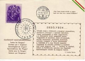 Irredentra verses lap "Kassa viszzatért" alkalmi bélyegzéssel