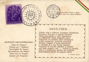 Irredenta verses lap "Érsekújvár viszzatért" alkalmi bélyegzéssel