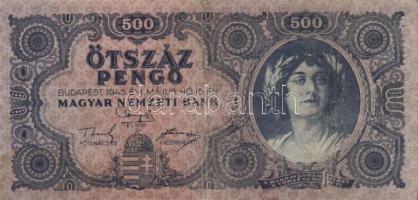 1945. 500P (10x) mindnél "P" betű helyett magyar "N" betű T:III,III-