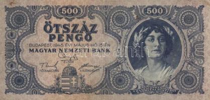 1945. 500P (10x) mindnél "P" betű helyett magyar "N" betű T:III,III-