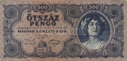 1945. 500P (10x) mindnél "P" betű helyett magyar "N" betű T:III,III-
