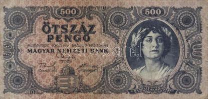 1945. 500P (10x) mindnél "P" betű helyett magyar "N" betű T:III,III-