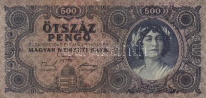 1945. 500P (10x) mindnél "P" betű helyett magyar "N" betű T:III,III-