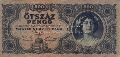 1945. 500P (10x) mindnél "P" betű helyett magyar "N" betű T:III,III-