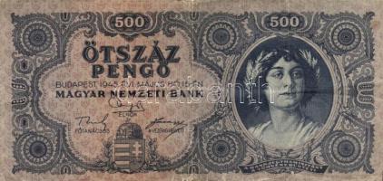 1945. 500P (10x) mindnél "P" betű helyett magyar "N" betű T:III,III-