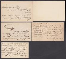 Cca 1890 5 db névjegykártya, egyik Esztergom megye főorvosáé, egyházi méltóságok