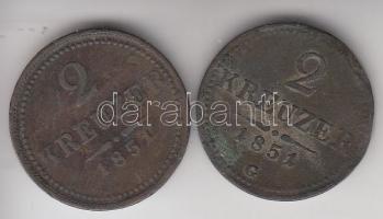 Ausztria / magyar verdejel 1851B 2Kr + 1851G 2Kr T:2-,3 ph.