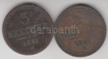 Ausztria / magyar verdejel 1851B 3Kr + 1851G 3Kr T:2-,3