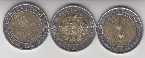 Svájc / Genf 2000. 1 Sablier (10Fr) + Vaud 2003. 1 Gilles (10Fr) + Valais  2006. 1 Farinet (10Fr) he...