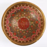 Zománcozott talpas réz kínáló, d:30 cm, m:13 cm