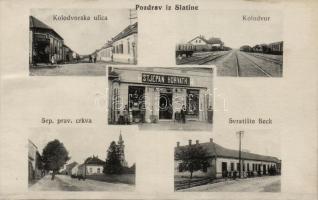 Slatina, Podravska Slatina; railway station, the shops of Stjepan Horvath and Leopold Fuchs