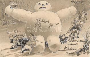 New Year, dwarf, snowman, litho (pinhole)