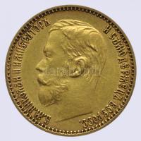 Oroszország 1898. 5R Au "II. Miklós cár" (4.28g/0.900) T:2 Russia 1898. 5 Rubles Au "Nicholas II" (4.28g/0.900) C:XF