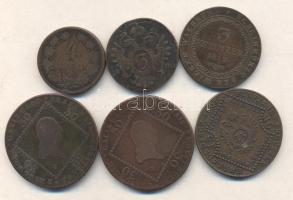 1800-1860. 3Kr (2x) klf + 4Kr + 15Kr + 30Kr (2x) klf, 6db osztrák és magyar veretű krajcár T:2,2-,3