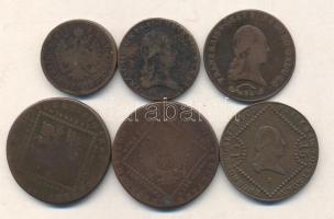 1800-1860. 3Kr (2x) klf + 4Kr + 15Kr + 30Kr (2x) klf, 6db osztrák és magyar veretű krajcár T:2,2-,3