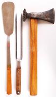 Grillező szett: klopfoló-húsvágó, villa, lapát /  BBQ set, 35-40cm