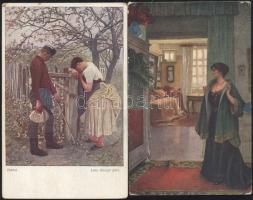 8 db régi művészlap / 8 artist cards, pinx. Menzler, Fingris, Burger, Billing, Schneider, Payer, Ale...