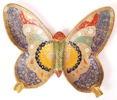 Lepke alakú, zománcozott réz hamutartó /  Enamelled brass ashtray in a butterfly shape, 18,5x15,5cm