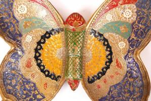 Lepke alakú, zománcozott réz hamutartó / 
Enamelled brass ashtray in a butterfly shape, 18,5x15,5cm