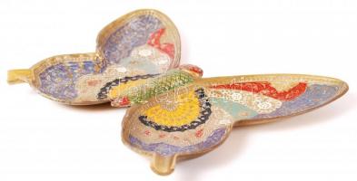 Lepke alakú, zománcozott réz hamutartó / 
Enamelled brass ashtray in a butterfly shape, 18,5x15,5cm