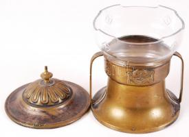 Art-deco fedeles kaviár? tartó, eredeti üvegbetéttel, jó állapotban, m:19 cm