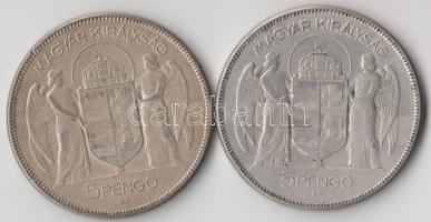 1930. 5P Ag "Horthy-jobbra" (2x) T:3