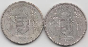 1930. 5P Ag "Horthy-jobbra" (2x) T:3