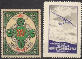 1933-1943 2db ritka magyar levélzáró (szabadkőműves, vitorlázó repülés)