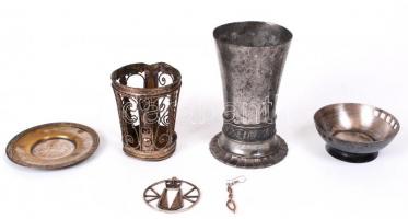 Vegyes tétel, szép, túlnyomórészt ezüstözött, jelzett, alpakka és fém dísztárgyak. Pl.: Berndorfi ez...