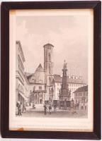 cca 1850 Ludwig Rohbock (1820-1883) - G. Hess: Szentháromság tere és Nagyboldogasszony egyháza Budán. Dreifaltigkeitsplatz und Marien Himmelfahrtskirche in Ofen. Acélmetszet, jelzett, üvegezett keretben /  Part of the Buda Castle. Steel engraving in frame, 21,5x16cm