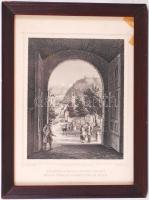 cca 1850 Ludwig Rohbock (1820-1883) - J. M. Kolb: Kilátás a Várkapuból Budán. Blick durchs Burgthor in Ofen. Acélmetszet, jelzett, üvegezett keretben /  View from the Buda Castle Gate. Steel engraving in frame, 21,5x16cm