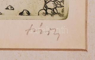 Túry Mária (1930-1992): Lány a fa alatt. Rézkarc, papír, jelzett, 28×21 cm