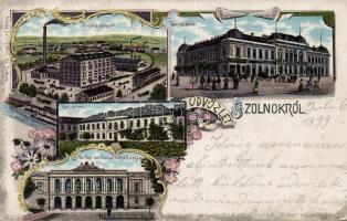 1899 Szolnok Hungária gőzmalom, városháza, megyeháza, kaszárnya, litho (fa)