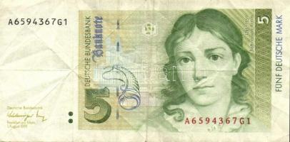 NDK / NSZK 1964-1991. 5db modern bankjegy T:III
GDR / GFR 1964-1991. 5 pcs of modern banknotes C:F