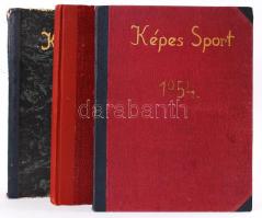 1954-55-56 Képes sport. Aranycsapat korabeli összes évfolyam évenként egybekötve. Félvászon kötésben, egyikről a gerinc levált, borítók kissé megviselt állapotban