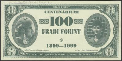 1999 Fenyvesi Máté (Tüske, 1933, csatár) által dedikált Fradi centenáriumi forint. Kis részen elszak...