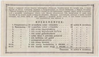 1926. "A Keresetképtelen Orvosokat Segélyező Egyesület" sorsjegye 10.000K értékben T:III